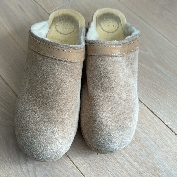 No 6 camel suede wooden heel mule shearling lined size 38 - Picture 1 of 5